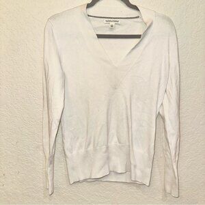 Banana Republic Small White V-Neck Silk Cashmere Cotton Blend Casual Sweater